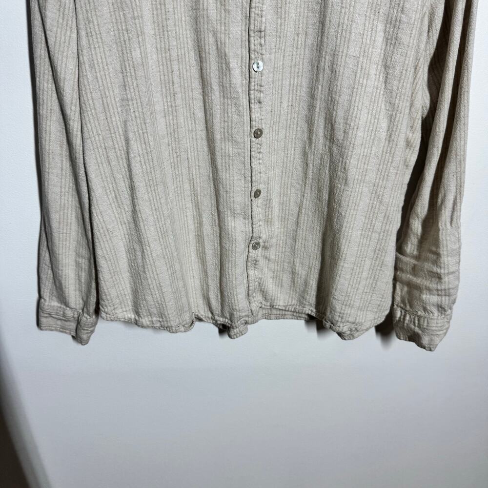 Orvis Button Up Linen Shirt Women L Tan Beige Long Sleeve Coastal Minimal Modest - Picture 5 of 10